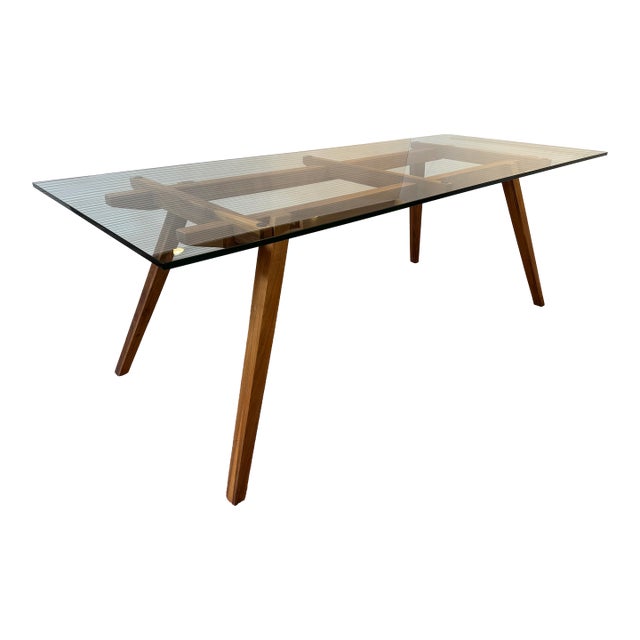 Organic Modernism Walnut Wood + Glass Dining Table For Sale