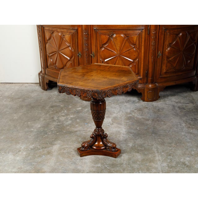 English 19th Century Walnut Pedestal Side Table with Carved Grapes and Dolphins For Sale - Image 10 of 10