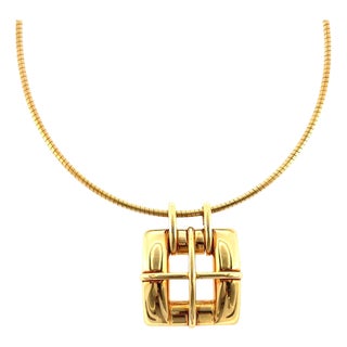 Vintage Tiffany & Co. 18k Gold Buckle Style Pendant With Omega Wire Chain For Sale