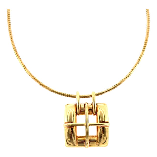Vintage Tiffany & Co. 18k Gold Buckle Style Pendant With Omega Wire Chain For Sale