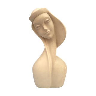 Art Deco Style White Ceramic Female Bust For Sale