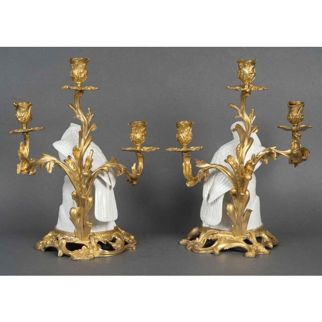 Japanese Porcelain and Gilt Bronze Falcon Candelabras, 19th Century, Set of 2 For Sale - Image 4 of 12