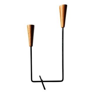 Mid-Century Teak and Metal Candleholder, 1960s For Sale