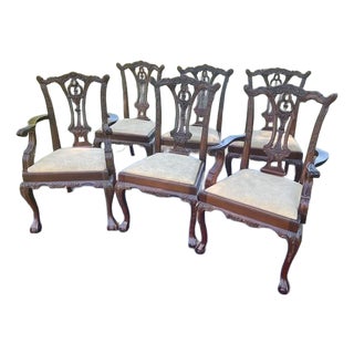 Vintage Hi-End Hand-Carved Mahogany Dining Chairs- Set of 6 For Sale