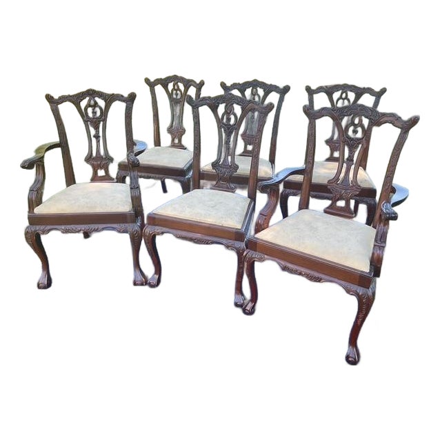 Vintage Hi-End Hand-Carved Mahogany Dining Chairs- Set of 6 For Sale