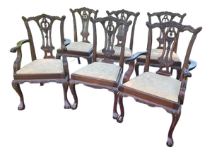 Vintage Hi-End Hand-Carved Mahogany Dining Chairs- Set of 6