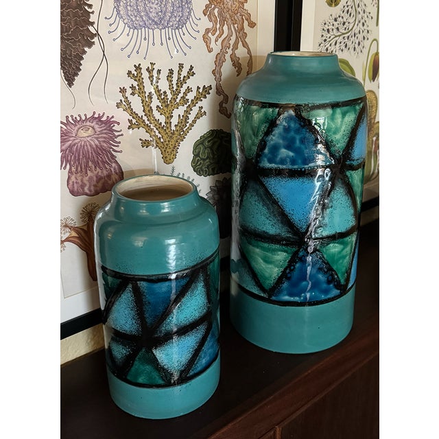 Mid-Century Modern Mid 20th Century Italian Bitossi Vetrata Glaze Vases; Matched Pair, Models 941b and 942b For Sale - Image 3 of 17