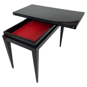 Art Deco Games Table in Black Lacquer, Red and Black Leather, France, 1930s