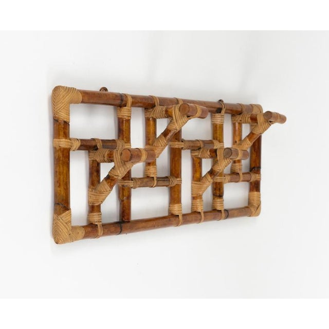 Wood Mid-Century Modern Wall Coat Rack in Bamboo and Rattan, 1970s For Sale - Image 7 of 16