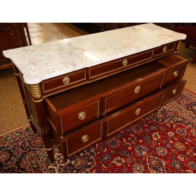 Brown 1950s Hollywood Regency French Directoire Style Marble Top Commode Attributed Jansen For Sale - Image 8 of 13
