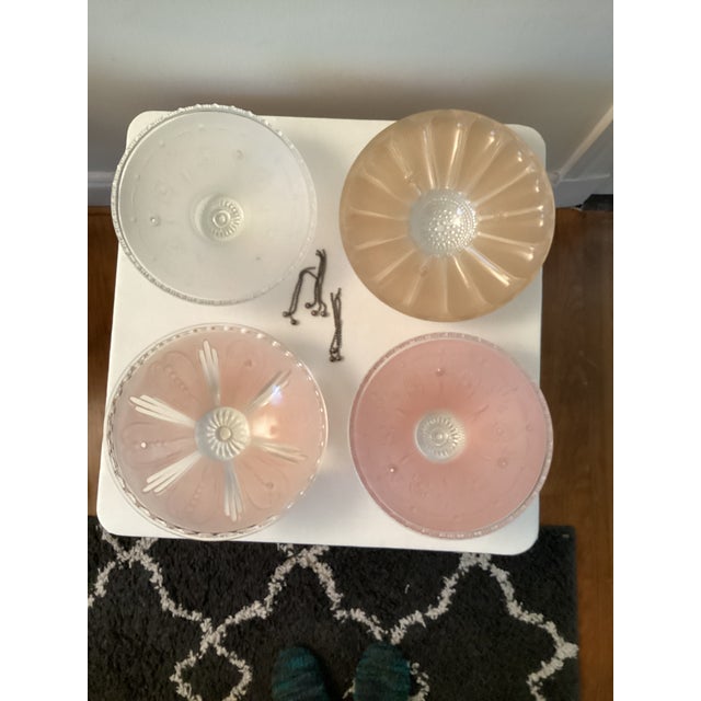Mid-Century Modern Vintage Patterned Glass Ceiling Shades - Set of 4 For Sale - Image 3 of 15
