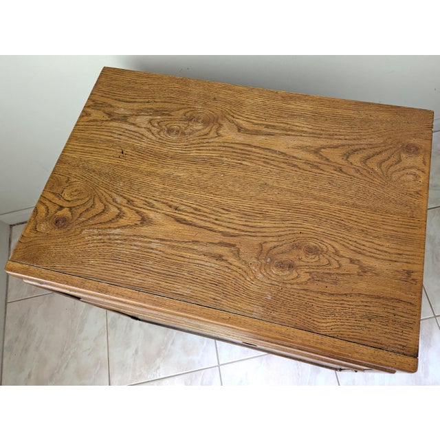 Brown 1980s Campaign Style Burl Oak Nightstand Passage Collection by Drexel For Sale - Image 8 of 11