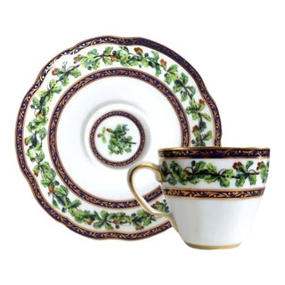 French Puiforcat Porcelain Chêne Royal Flat Tea Cup and Saucer (23 Available) For Sale