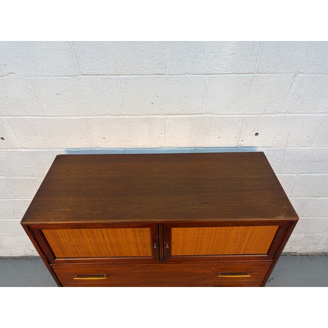 Ramseur Furniture Company Mid 20th Century Walnut and Cane Highboy Dresser by Ramseur Furniture For Sale - Image 4 of 13