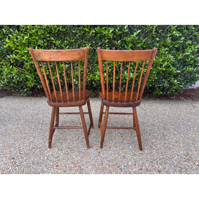 Mid 19th Century Bamboo-Turned Windsor Side Chairs With Single Board Seats, a Pair For Sale - Image 4 of 9