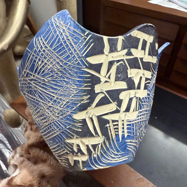 Vintage Blue and White Hand Thrown Studio Pottery Bowl For Sale - Image 10 of 10