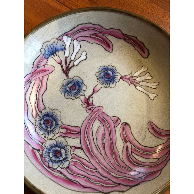 Lovely hand painted bowl with brass base Perfect catch all bowl for keys or jewelry