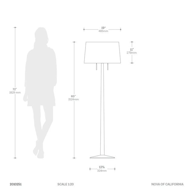 Wood Taper Floor Lamp - Dark Walnut Wood Finish, Weathered Brass, White Linen Shade, Dimmer For Sale - Image 7 of 10