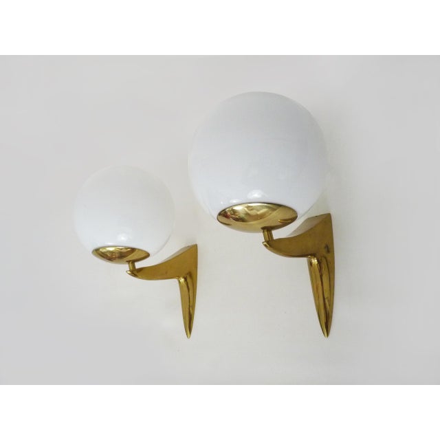 Vintage Wall Lights in Brass and Opaline Glass, 1980s, Set of 2 For Sale - Image 4 of 11