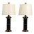 Late 20th Century Hollywood Regency Black & Brass Plated Column Table Lamps With Asian Finials a Pair For Sale