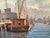Blue Impressionist Oil Painting on Board of City Harbor Scene in Original Frame For Sale - Image 8 of 9