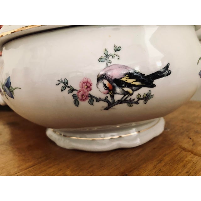 Shabby Chic 1940s Winterling Bavaria Porcelain Covered Vegetable Serving Bowl, With Birds For Sale - Image 3 of 7