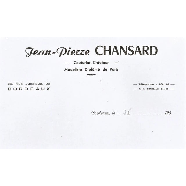 1950s Rare French Fashion Drawing in Gouache With Documentation, Matted For Sale In New York - Image 6 of 6