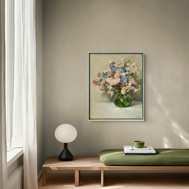 Victor Abeloos, Bouquet of Flowers in a Green Vase, 1890s, Oil Painting on Canvas, Framed For Sale - Image 4 of 12