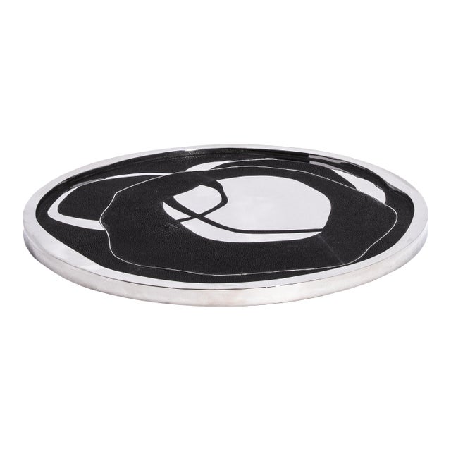 Round Shagreen Tray With Polished Stainless Steel by R&y Augousti For Sale
