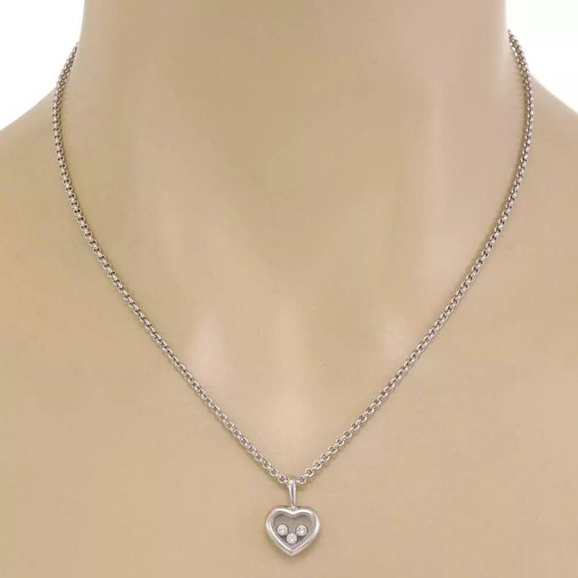 Chopard Happy Diamond 18k White Gold Mini Heart Pendant & Chain Cert For Sale In Miami - Image 6 of 6