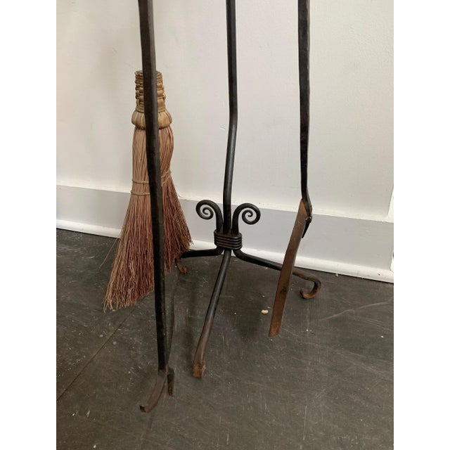 1960s Hand Forged Iron Fireplace Tools with Steer Head Detail For Sale - Image 5 of 12