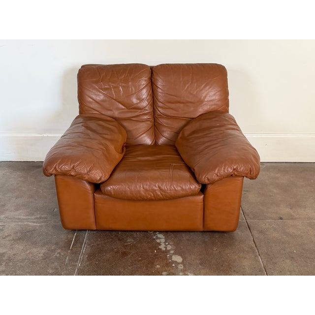 Vintage 1970’s Italian Leather Lounge Chair For Sale - Image 10 of 13