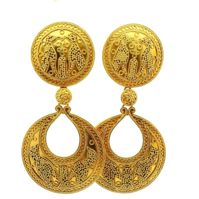 Gold Vintage Ilias Lalaounis 18k Gold Ancient Revival Drop Earrings, Greece, A Pair For Sale - Image 8 of 13