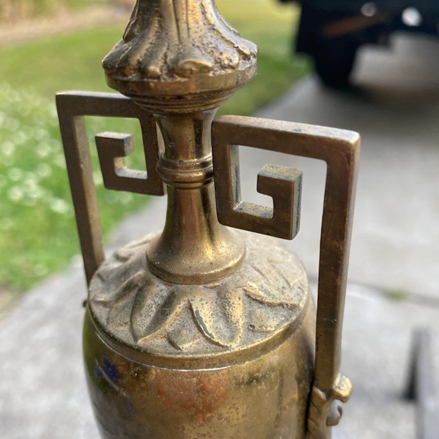 Metal 1930s Greek Key Brass Andirons - a Pair For Sale - Image 7 of 8