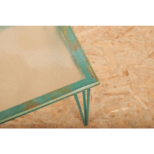 Side Table in Green Lacquered Wrought Iron and Sand-Colored Glass Top For Sale - Image 6 of 12