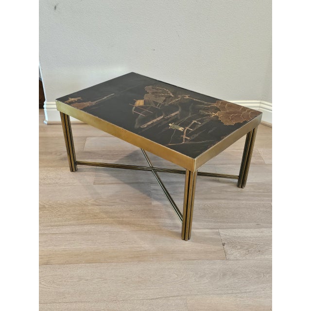 French Mid-Century Chinoiserie Black Lacquered Gilt Metal End Table For Sale - Image 9 of 12
