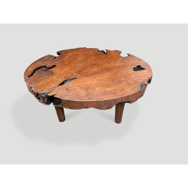 Andrianna Shamaris Sculptural Organic Modern Teak Wood Round Coffee Table For Sale - Image 4 of 5