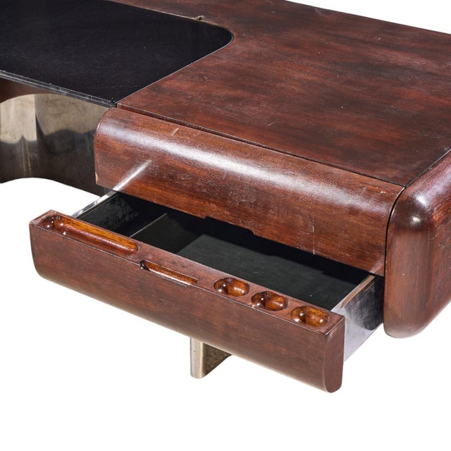 Brown m.f. Harty for Stow & Davis Mid Century Walnut, Chrome and Glass Executive Desk For Sale - Image 8 of 10