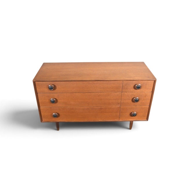 Brown Mid 20th Century Low Six Drawer Teak Dresser With Leather Pulls For Sale - Image 8 of 8