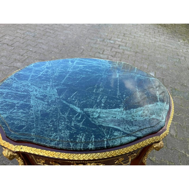 1960s French Louis XVI Mahogany Green Marble Side Center Table For Sale - Image 4 of 8