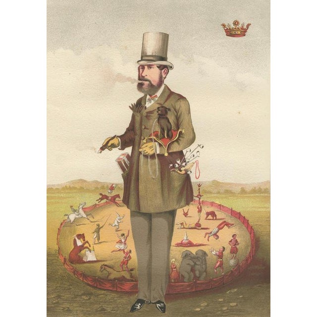 After Bisetsky, French Belle Époque Circus Caricature, Marquis House, 1884, Chromolithograph For Sale - Image 3 of 10