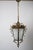Vintage Brass Lantern with Etched Glass with a silhouette of a cross on each of the four glass panels, Spain, circa 1950s....