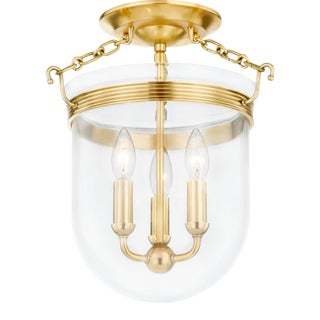 Hudson Valley Lighting Mark D. Sikes Rousham 3-Light Semi Flush Mount, Aged Brass For Sale