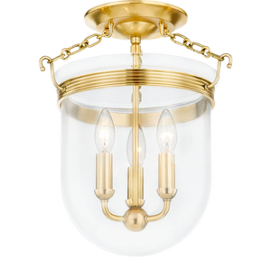 Hudson Valley Lighting Mark D. Sikes Rousham 3-Light Semi Flush Mount, Aged Brass