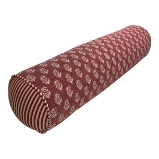 New Custom Performance Peter Dunham Round Bolster Pillow With Ticking Stripe Detail on Ends For Sale