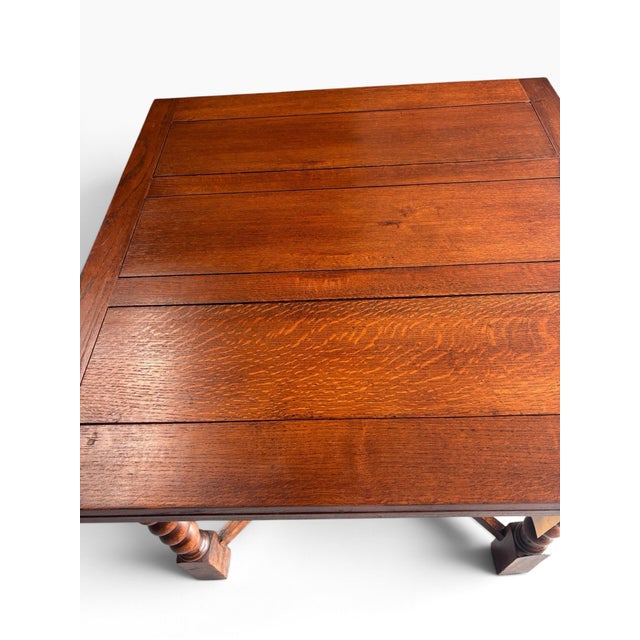 Wood Professionally Restored 1930s Solid Oak Draw Leaf Dining Table With Barley Twist Legs (1a) For Sale - Image 7 of 12