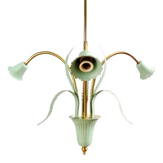 1950s Italian Brass and Aluminum Floral Three-Light Chandelier For Sale