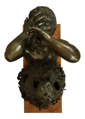 Falkner, Bronze Figural Sculpture of Agonized Man, Vietnam War Era, Anti-War
