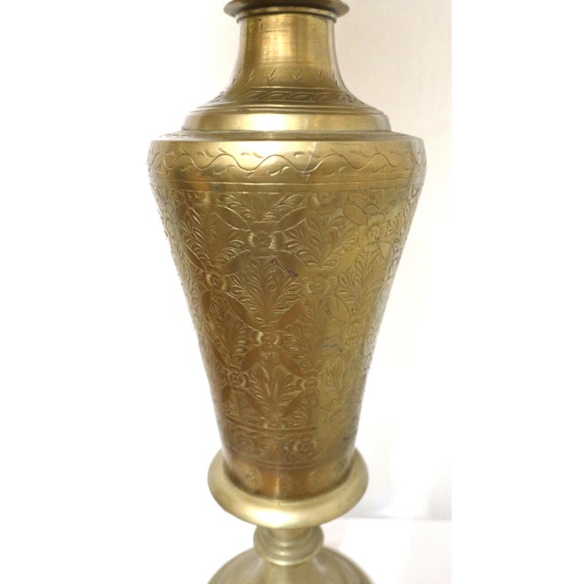 1920s Brass Etched Table Lamp With Fluted Shade For Sale In Los Angeles - Image 6 of 13