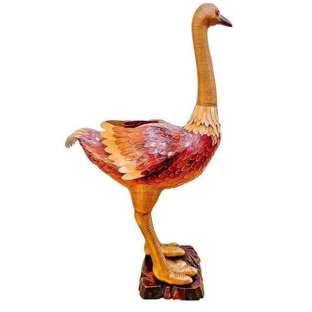 Chinese Large Scale 1970s Wicker & Bamboo Standing Ostrich Box For Sale - Image 3 of 13